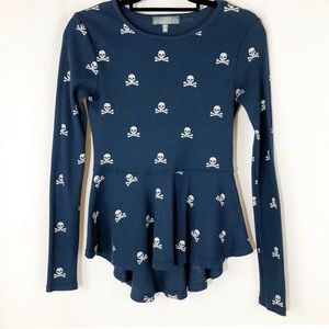 Blue Skull Print Long Sleeve Top